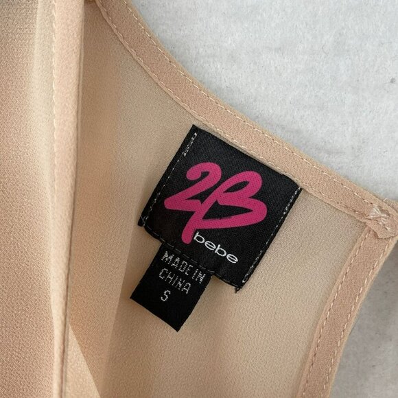 Bebe Party Blouse Womens S Pink Rose Gold Sleeveless Sparkle Sequined Keyhole - Picture 7 of 12